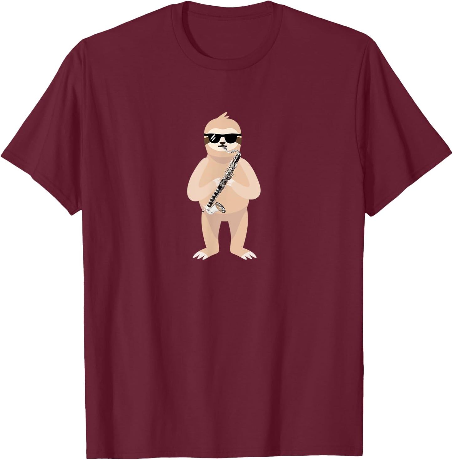 Funny Sloth Wearing Sunglasses Playing Bass Clarinet T-Shirt - T-Shirt | Maroon