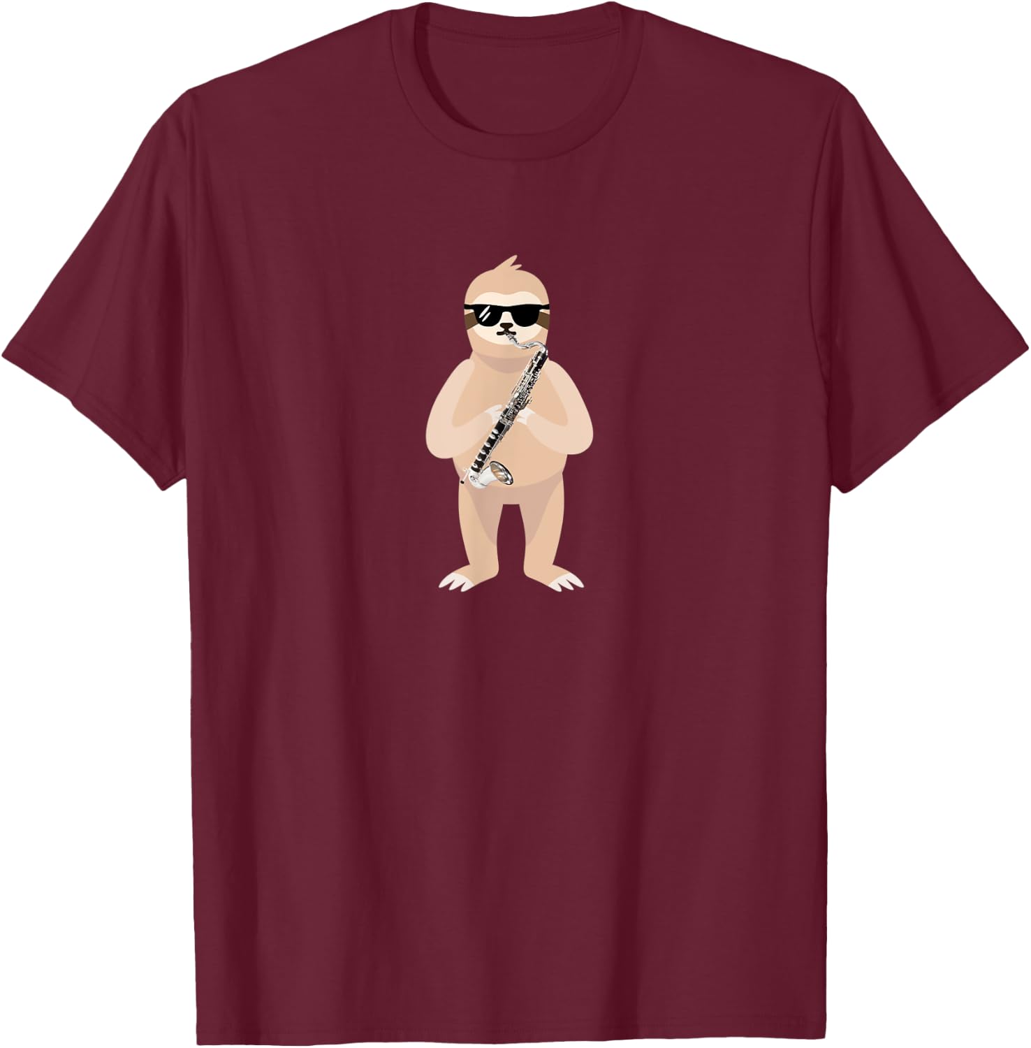 Funny Sloth Wearing Sunglasses Playing Bass Clarinet T-Shirt - T-Shirt | Maroon
