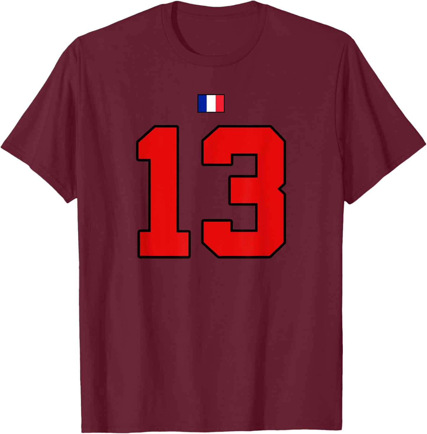 College 13 Number Style Vintage France Flag T-Shirt - T-Shirt | Maroon