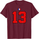 College 13 Number Style Vintage France Flag T-Shirt - T-Shirt | Maroon