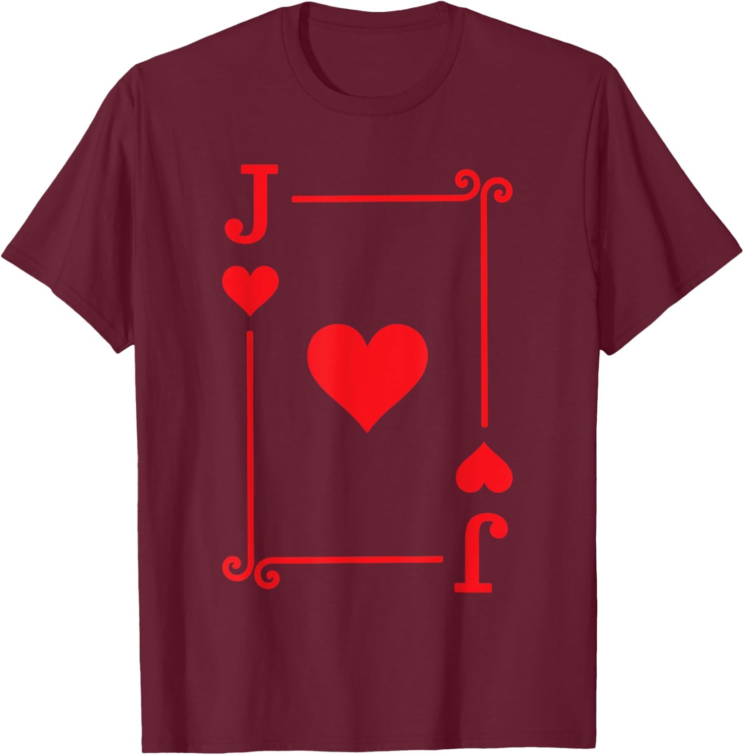 Playing Card Costume & Gifts - Jack Card Hearts Suit - Black - Small - -Adult - Short Sleeve - Classic Fit T-Shirt - T-Shirt | Maroon