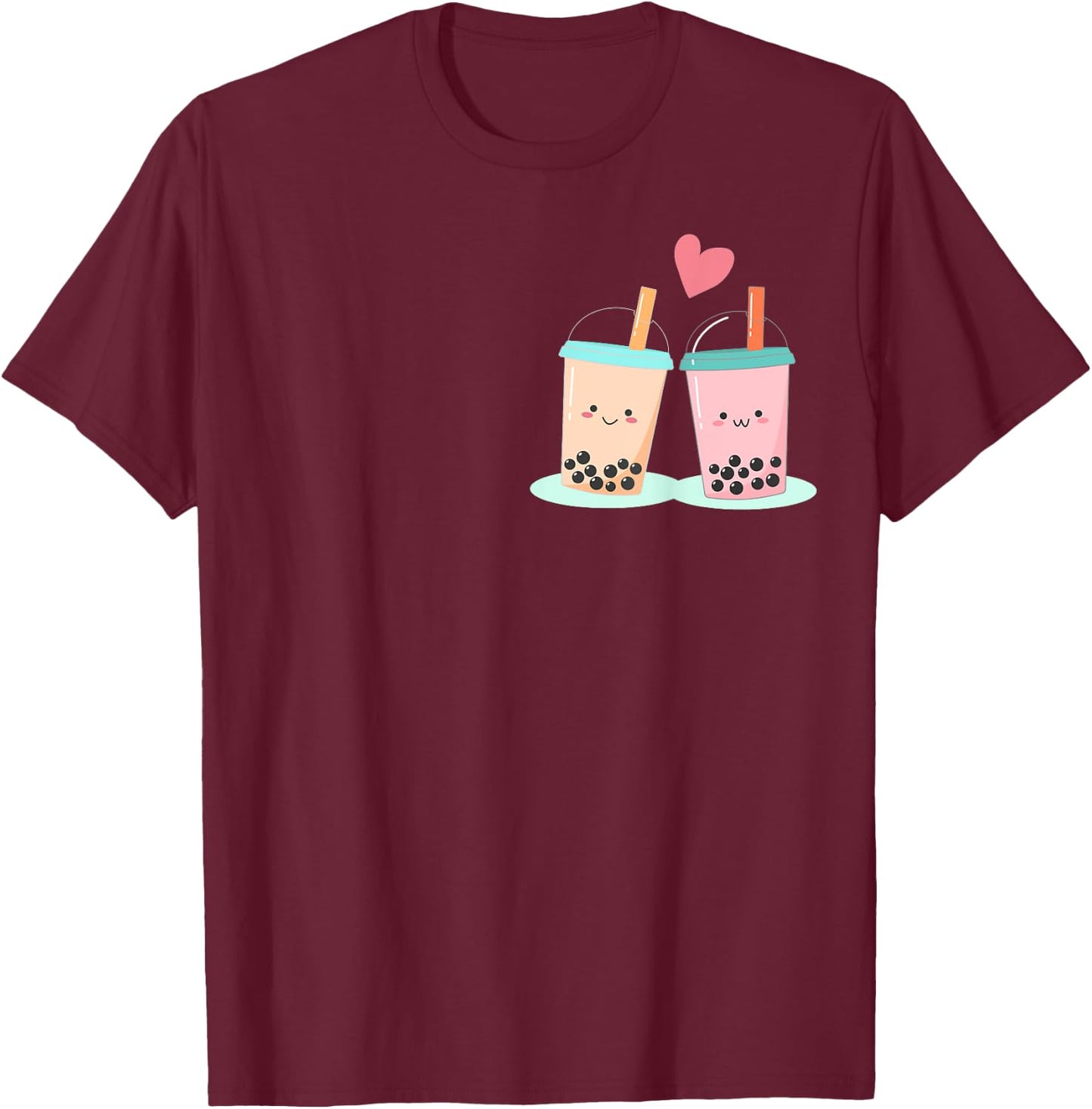 Cute Kawaii Couple Bubble Boba Milk Tea Lover Girl T-Shirt - T-Shirt | Maroon