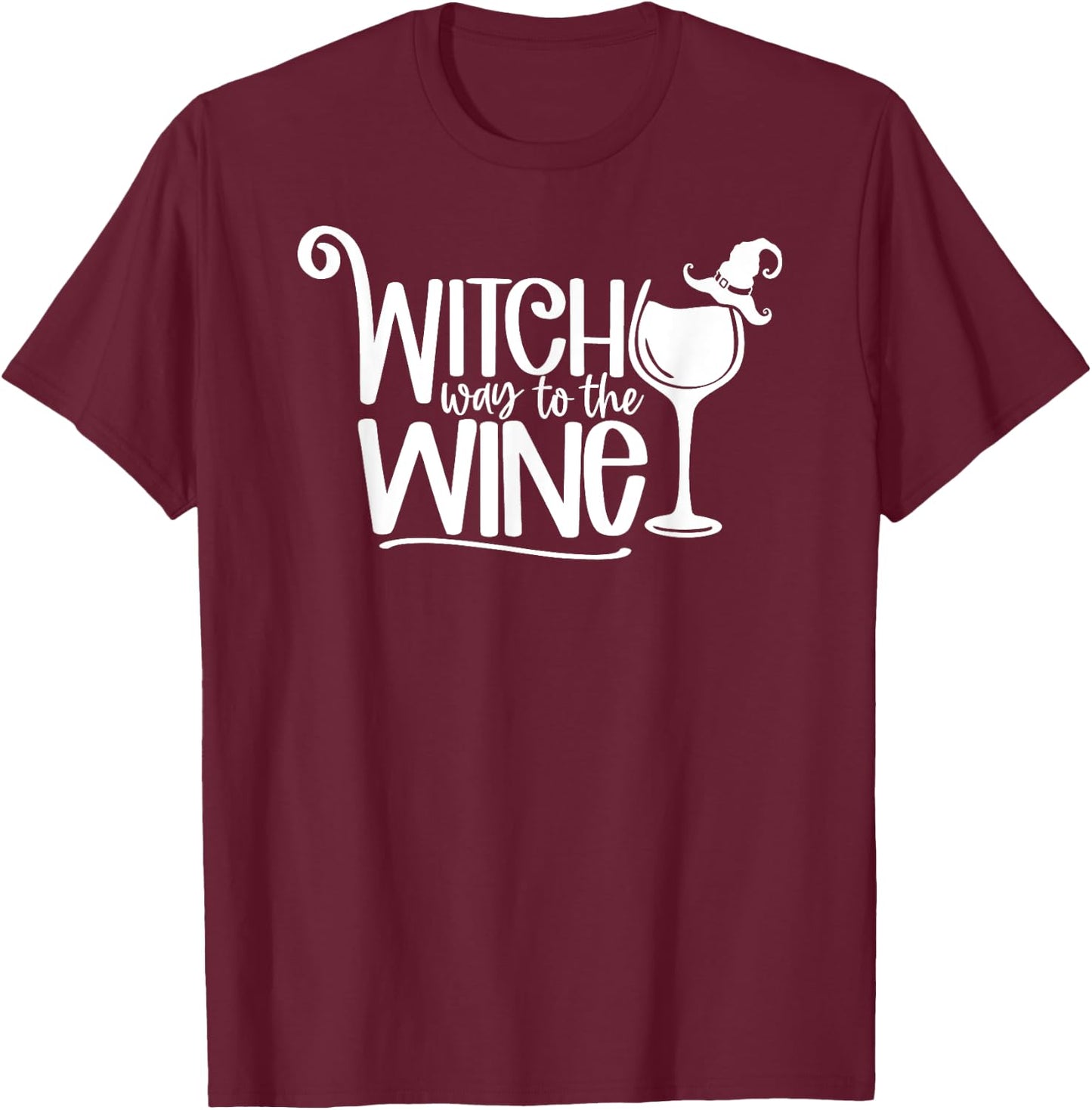 Witch Way To The Wine Funny Halloween Wine Lover T-Shirt - T-Shirt | Maroon
