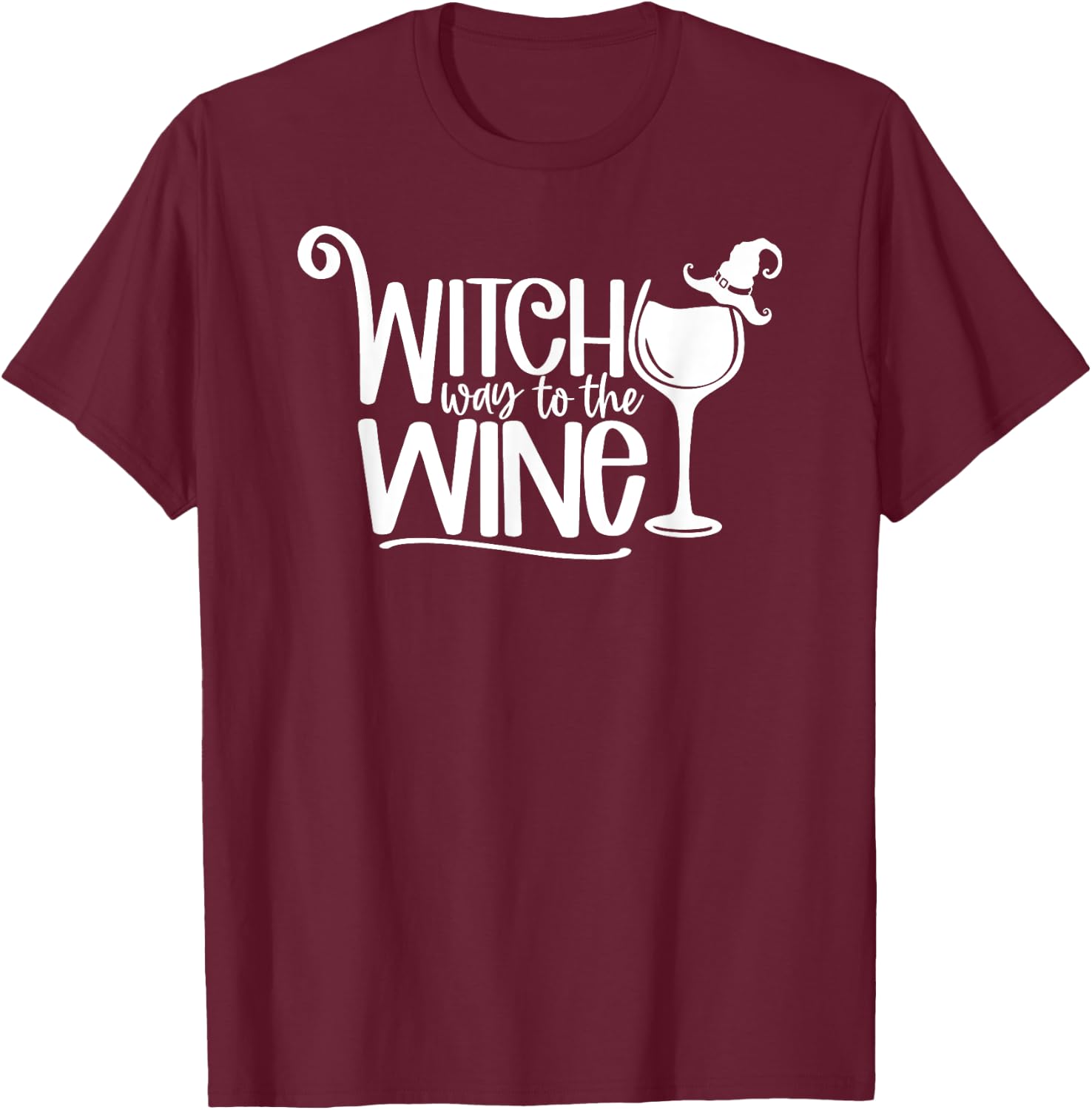 Witch Way To The Wine Funny Halloween Wine Lover T-Shirt - T-Shirt | Maroon