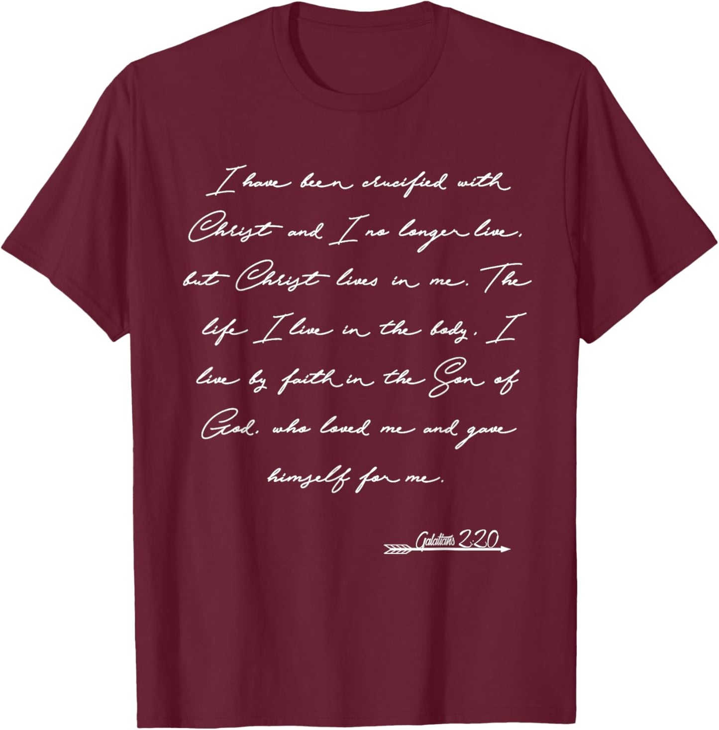 Galatians 2:20 Manuscript Christian Bible Verse T-Shirt - T-Shirt | Maroon