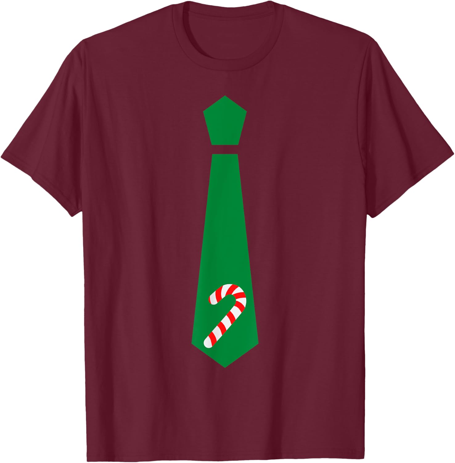 Funny Christmas Tie Candy Cane Graphic Minimalist T-Shirt - T-Shirt | Maroon
