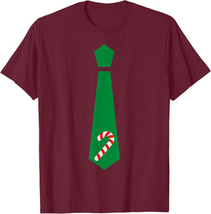 Funny Christmas Tie Candy Cane Graphic Minimalist T-Shirt - T-Shirt | Maroon