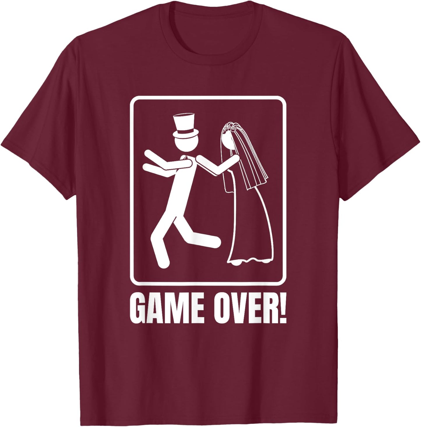 Groom Groom Stag Party GAME OVER , Black, S T-Shirt - T-Shirt | Maroon