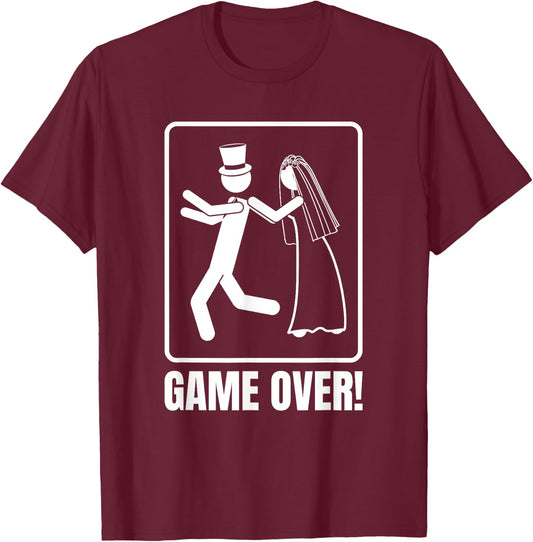 Groom Groom Stag Party GAME OVER , Black, S T-Shirt - T-Shirt | Maroon