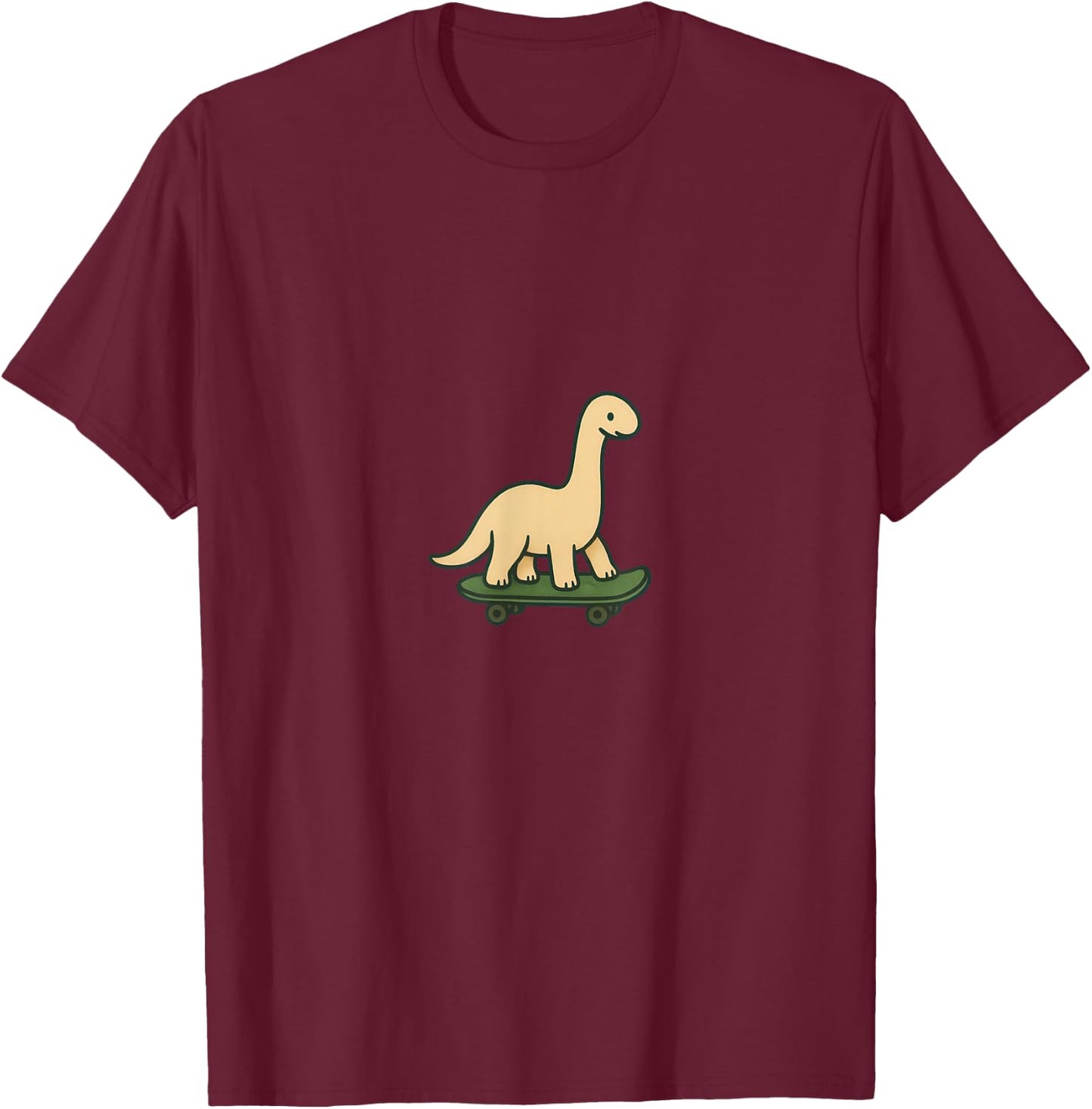 Dino On Skateboard - Funny Children's Illustration T-Shirt - T-Shirt | Maroon