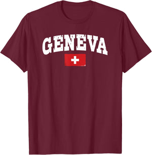 Geneva Swiss Flag Wear Lake Geneva Switzerland T-Shirt - T-Shirt | Maroon
