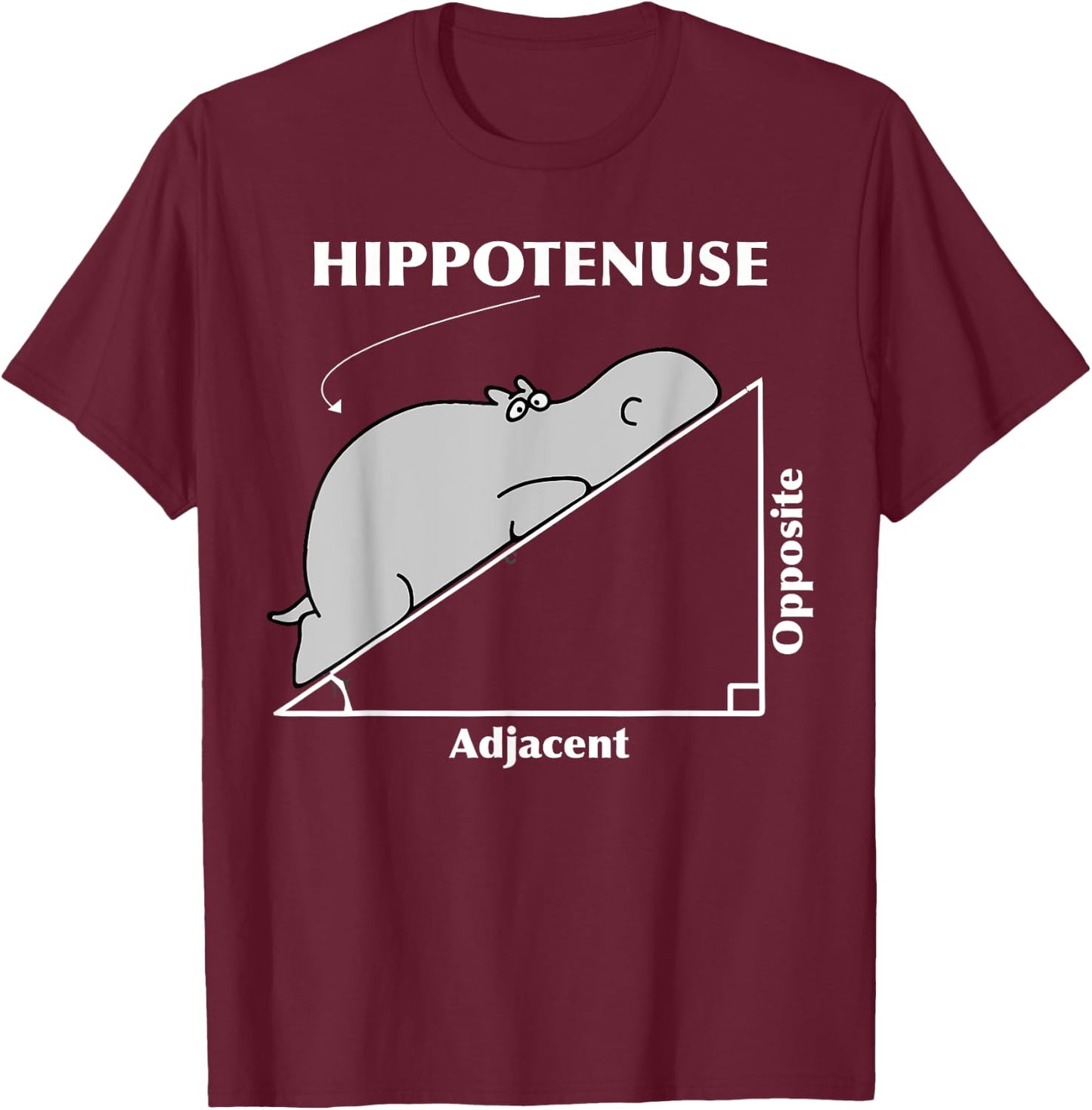 Hippotenuse Adjacent Opposite Hippopotamus Math Art T-Shirt - T-Shirt | Maroon