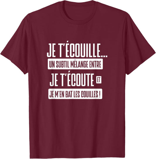 Punchline humor phrase funny joke beauf je t'écouille , Black, S T-Shirt - T-Shirt | Maroon