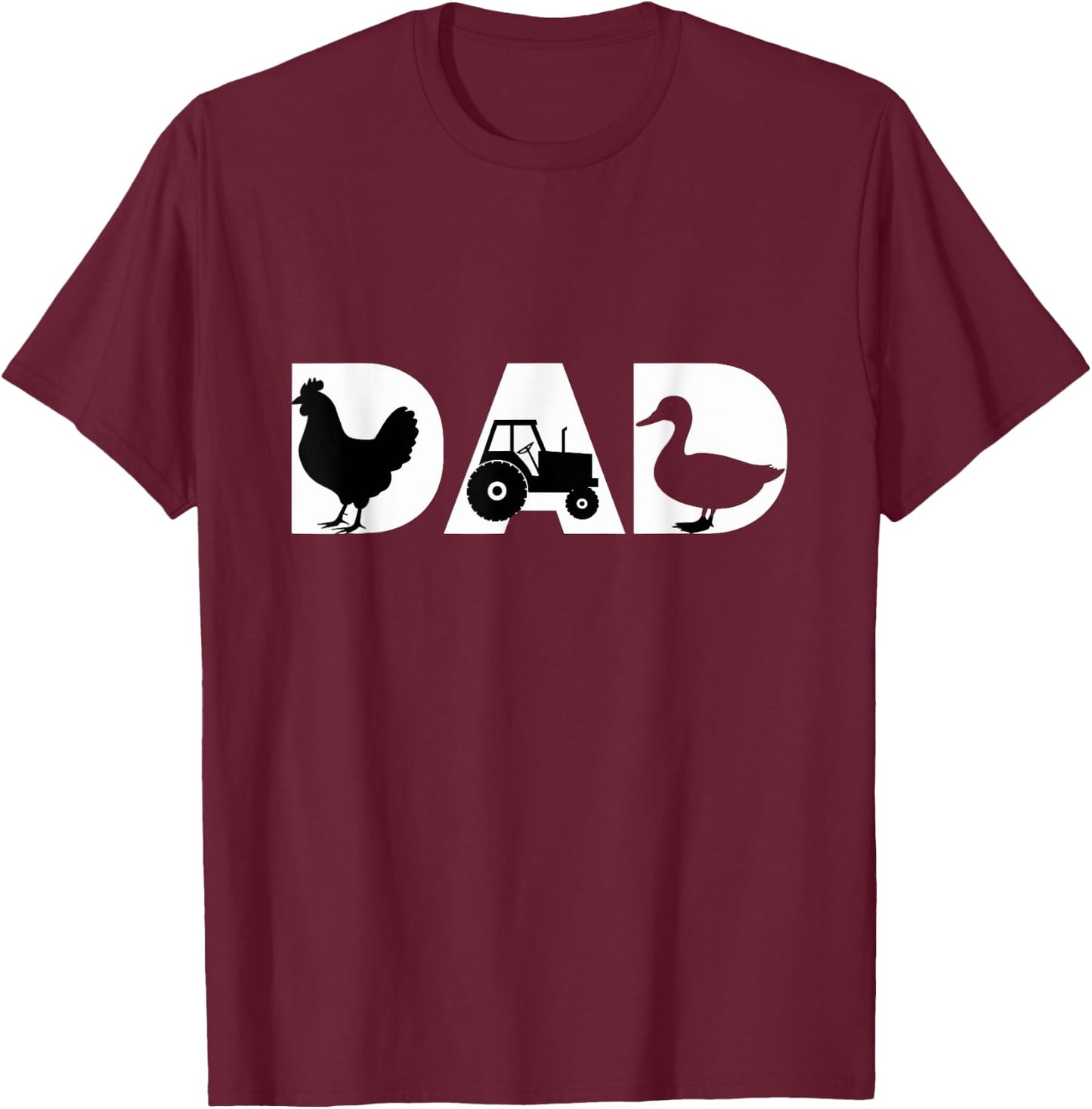 Dad With Tractor Chicken Duck Silhouette T-Shirt - T-Shirt | Maroon
