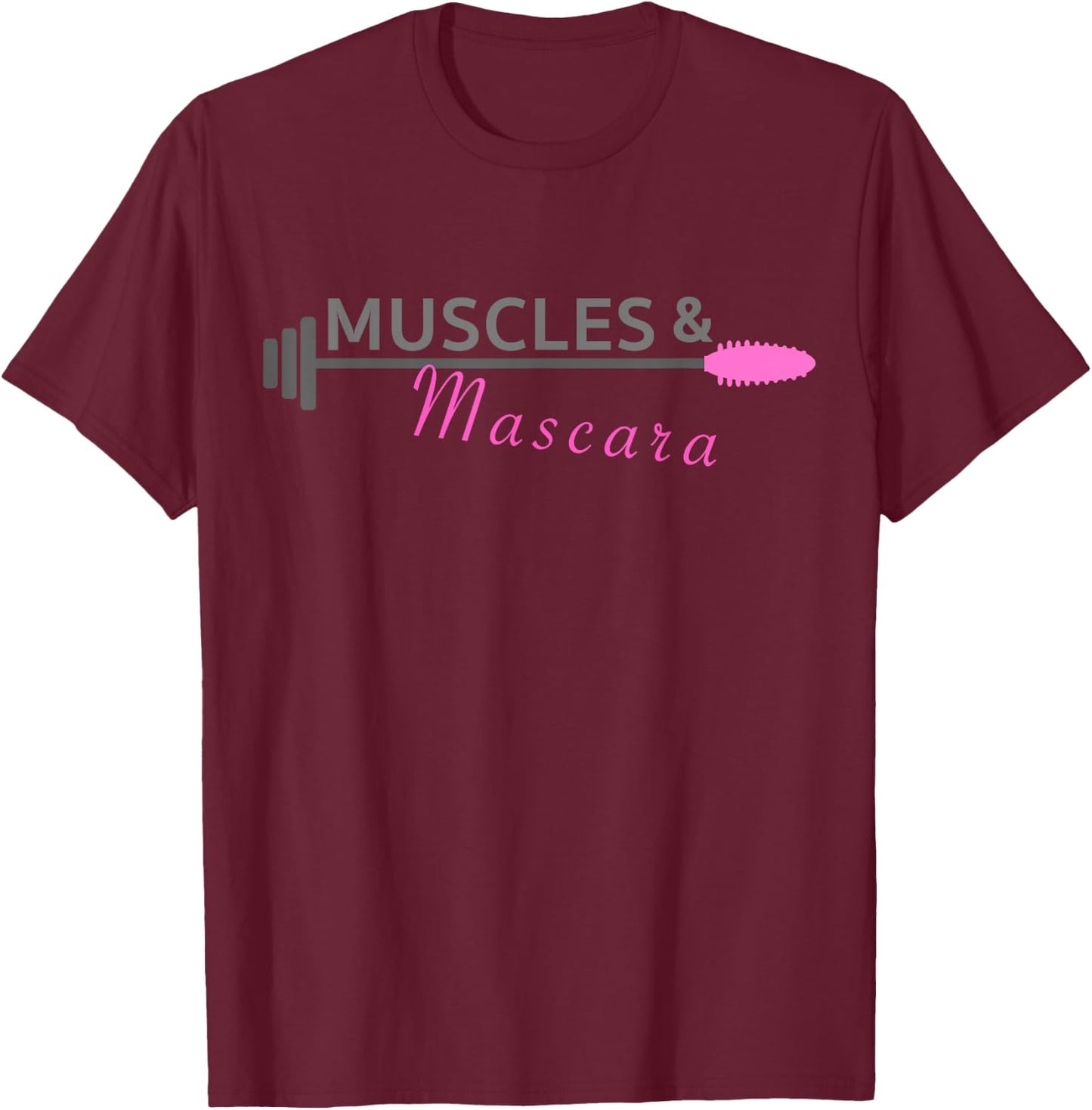 Women Workout Shirt Muscles And Mascara Ladies Fitness T-Shirt - T-Shirt | Maroon