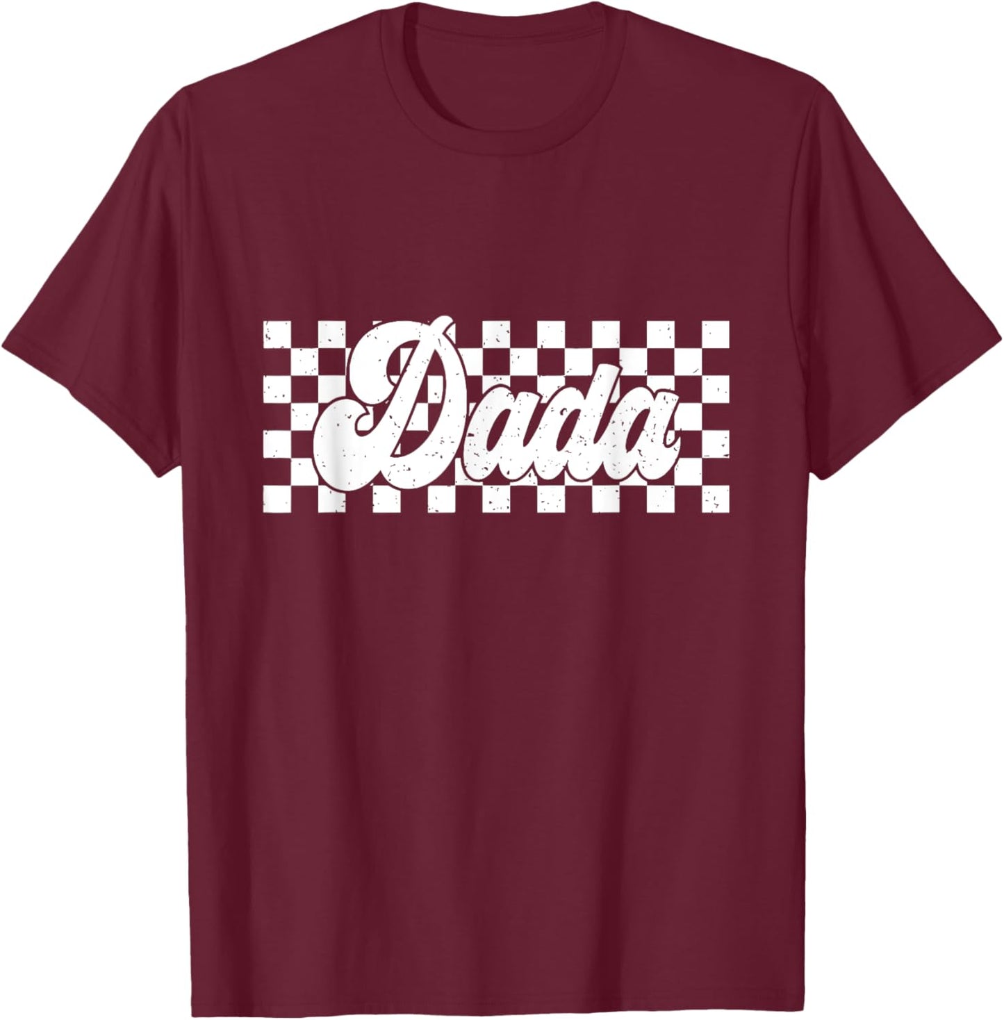 Retro Checkered Dada Father’s Day Dad Life Fatherhood T-Shirt - T-Shirt | Maroon