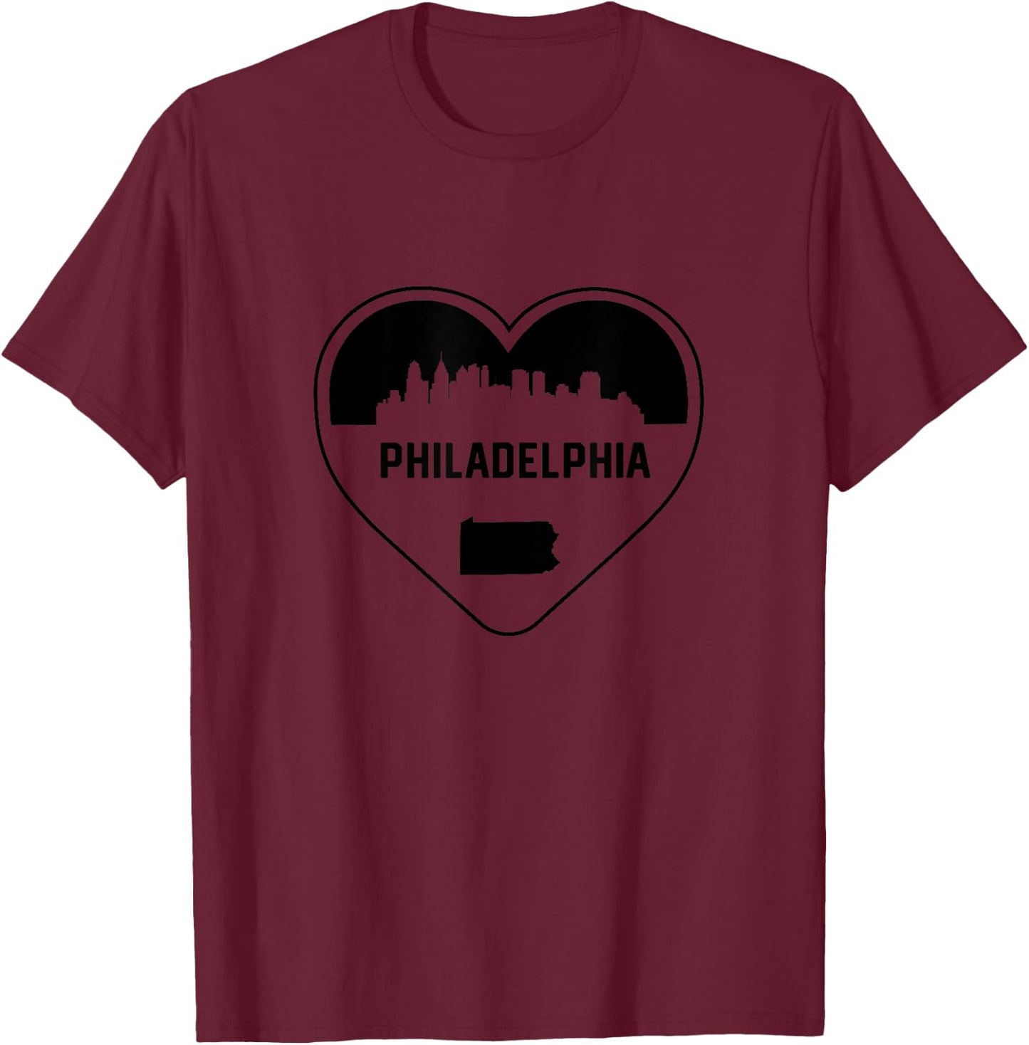 Philadelphia Love City Skyline and Pennsylvania Outline T-Shirt - T-Shirt | Maroon