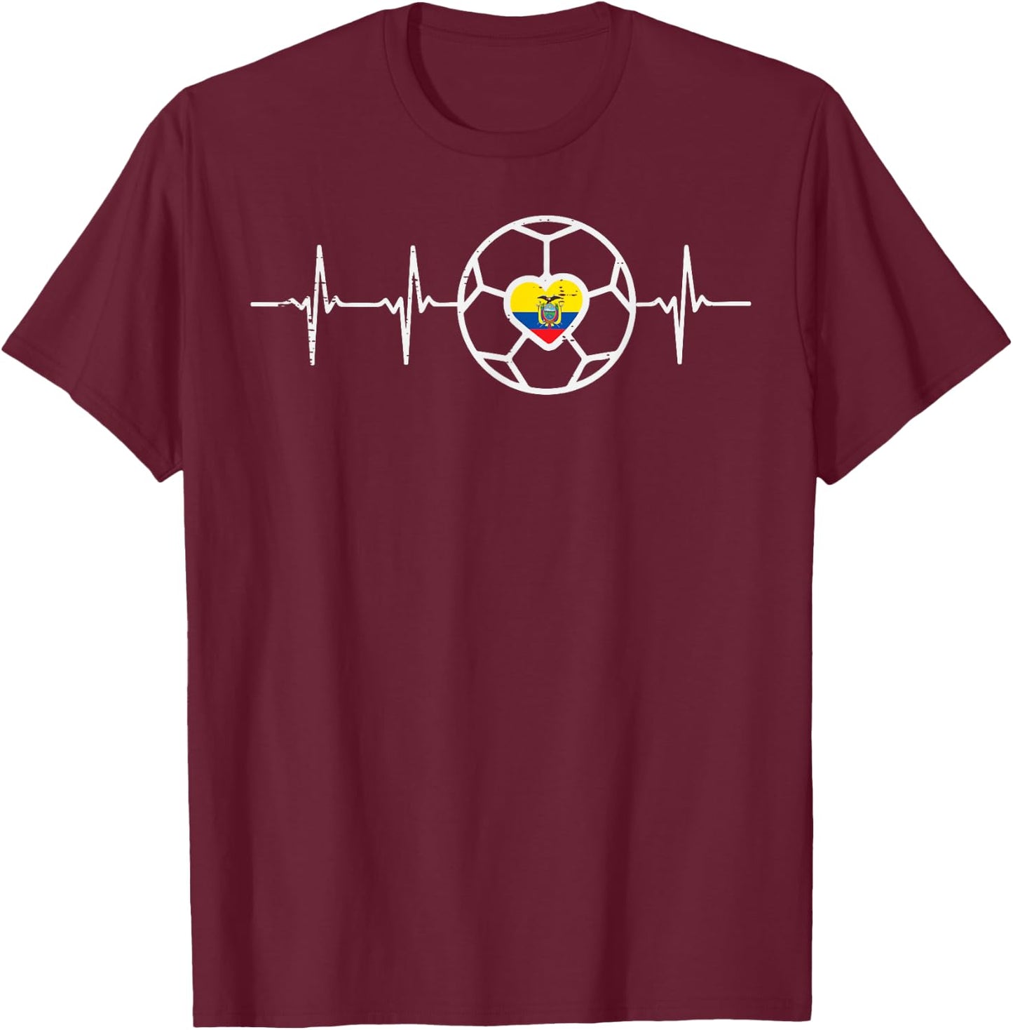 Heartbeat Ecuador Flag Soccer Football Fan Men Women Kids T-Shirt - T-Shirt | Maroon