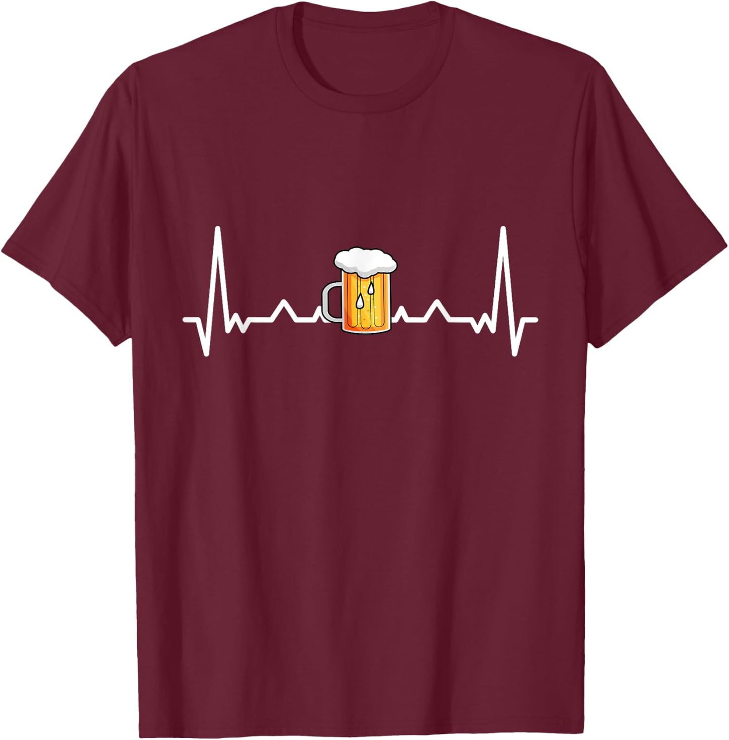 Beer Drinking Alcohol Heartbeat Gift T-Shirt - T-Shirt | Maroon