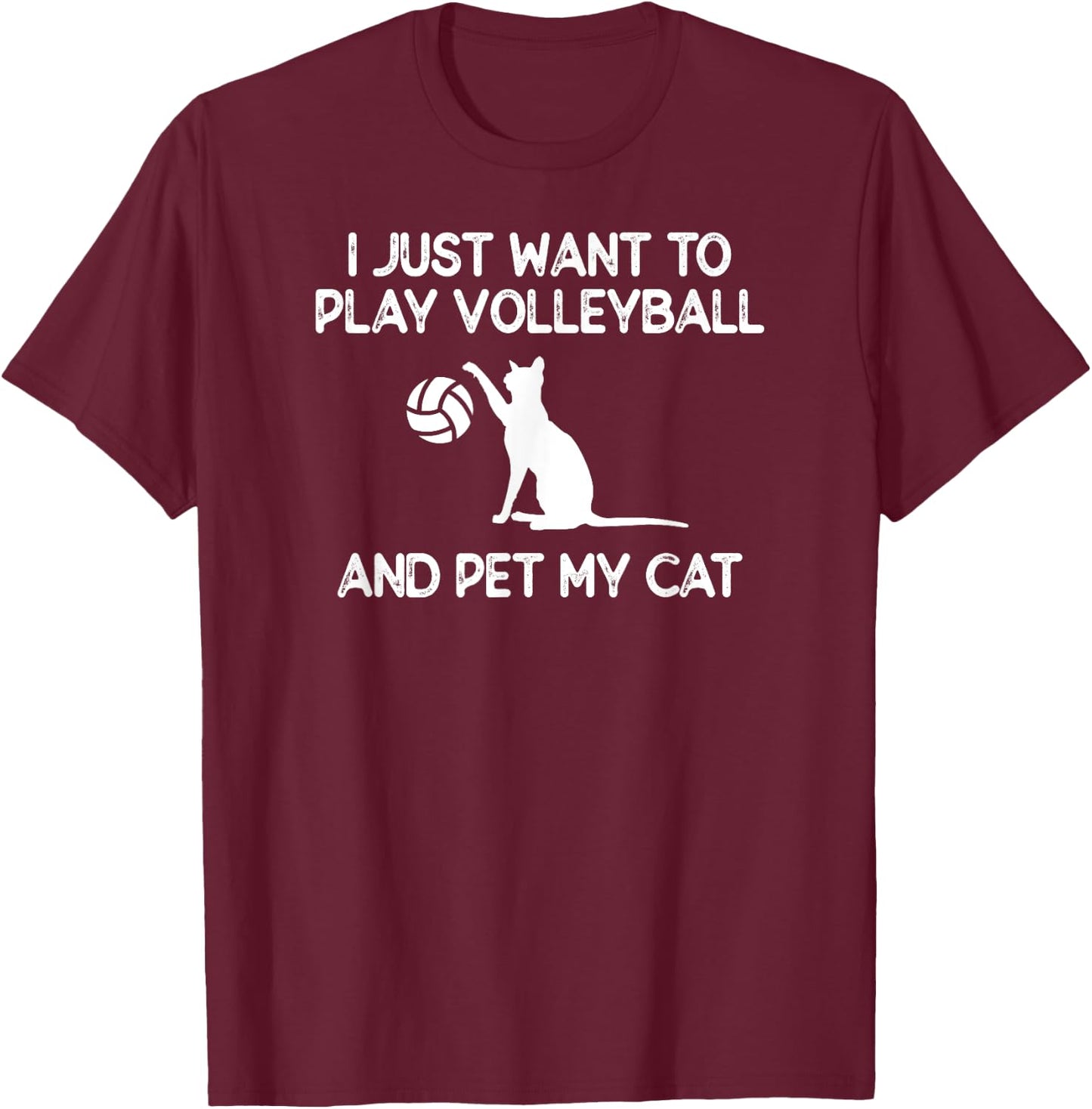 Volleyball Women Cat Lover Gift Volleyball Cat T-Shirt - T-Shirt | Maroon