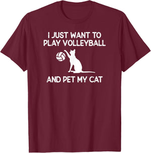 Volleyball Women Cat Lover Gift Volleyball Cat T-Shirt - T-Shirt | Maroon