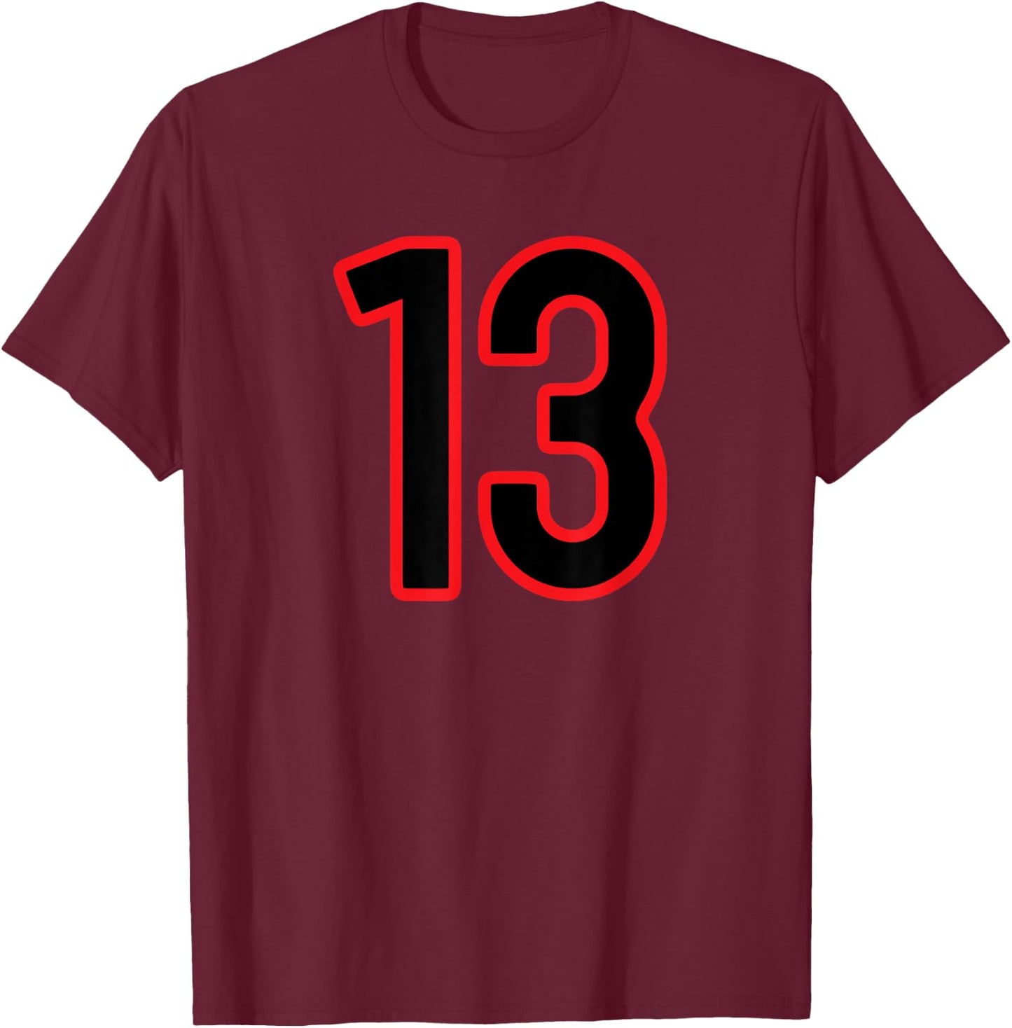 Number #13 Sport Red Black Varsity Team Number T-Shirt - T-Shirt | Maroon