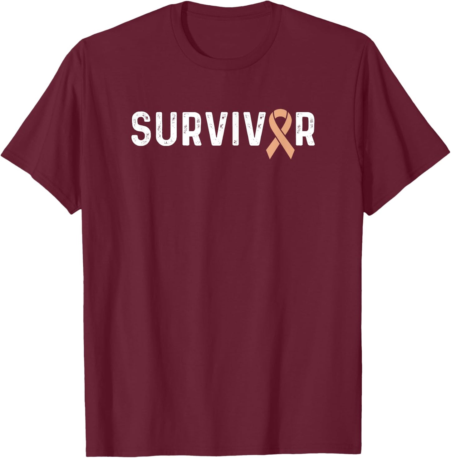Uterine Cancer Awareness Peach Ribbon Survivor Remission T-Shirt - T-Shirt | Maroon