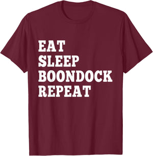 Eat Sleep Boondock Repeat couples boondocking camping T-Shirt - T-Shirt | Maroon