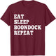 Eat Sleep Boondock Repeat couples boondocking camping T-Shirt - T-Shirt | Maroon