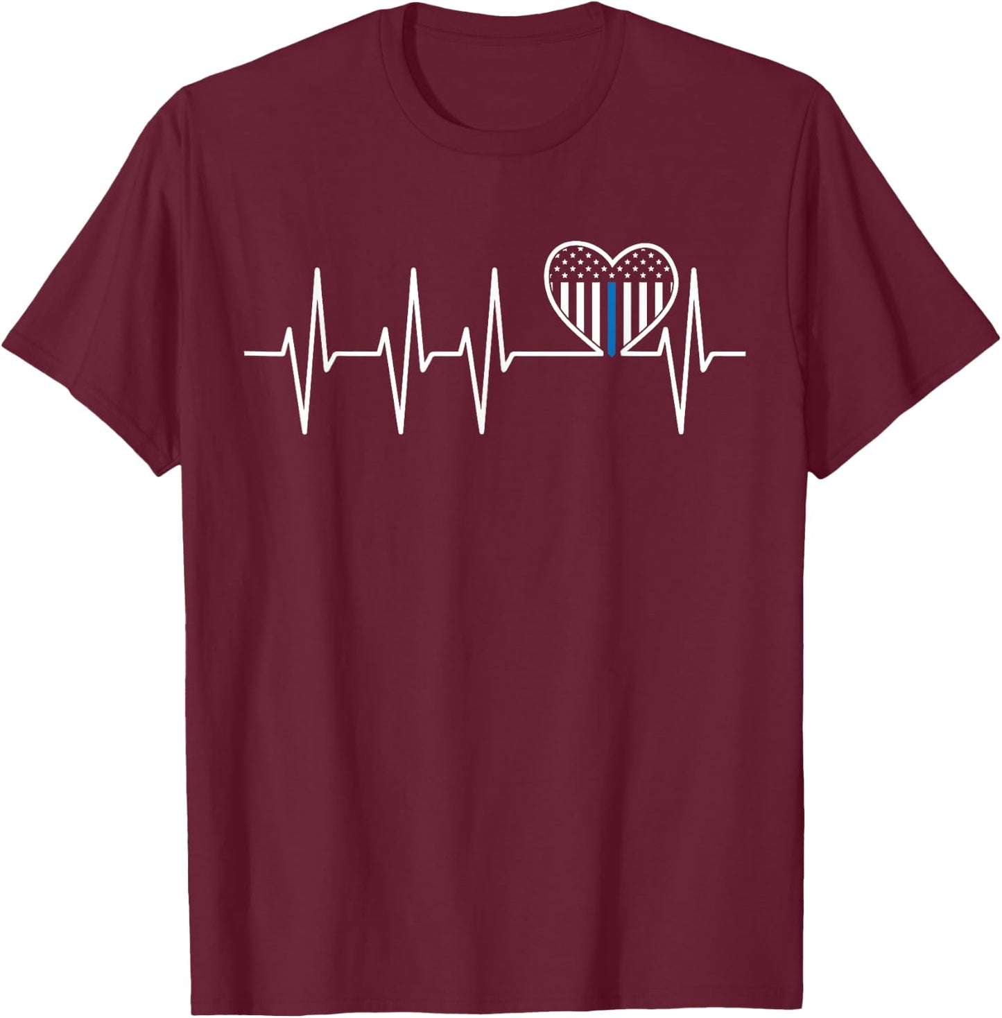 Thin Blue Line Heartbeat Heart Flag Pro Police Officer Pride T-Shirt - T-Shirt | Maroon