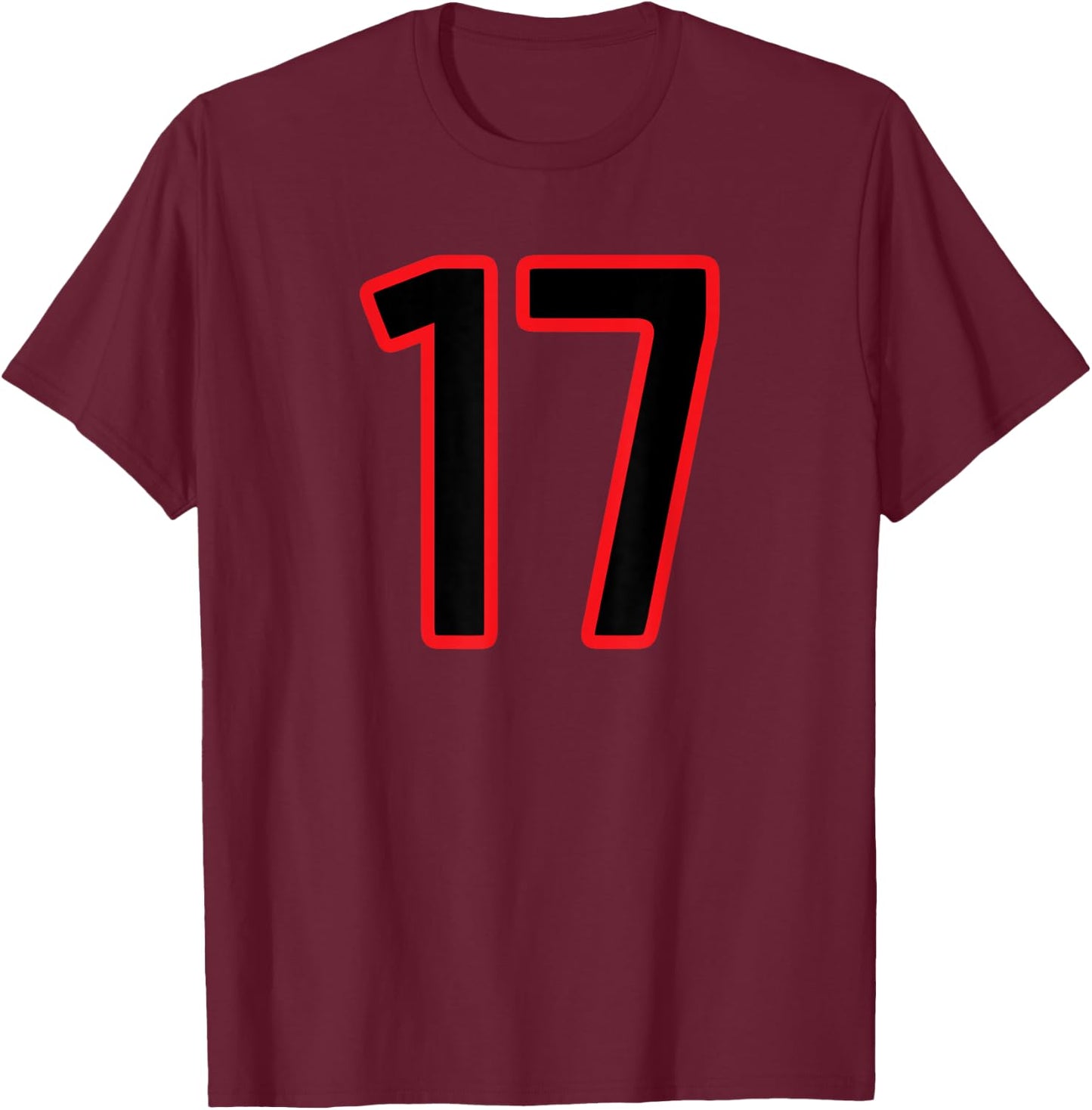 Number #17 Sport Red Black Number T-Shirt - T-Shirt | Maroon