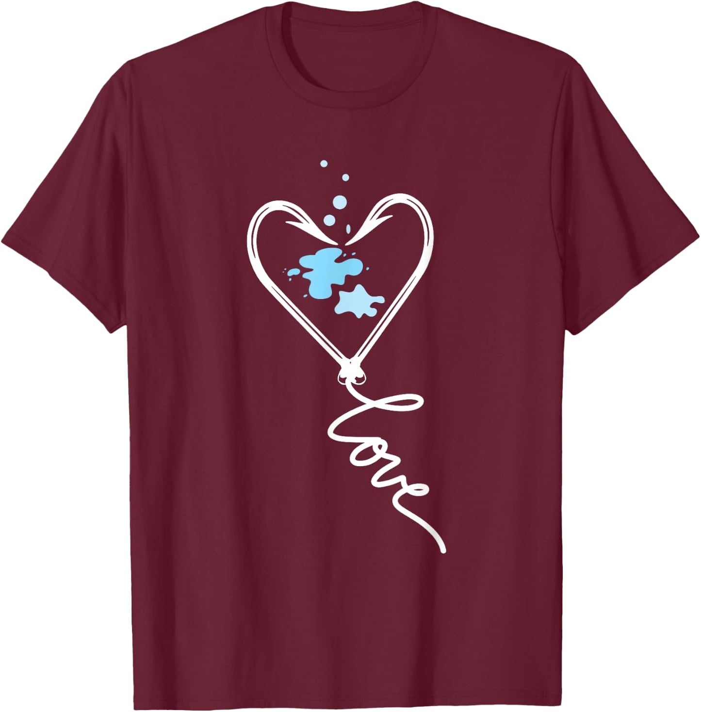 Cute - Fish Hook Heart Love Fishing T-Shirt - T-Shirt | Maroon