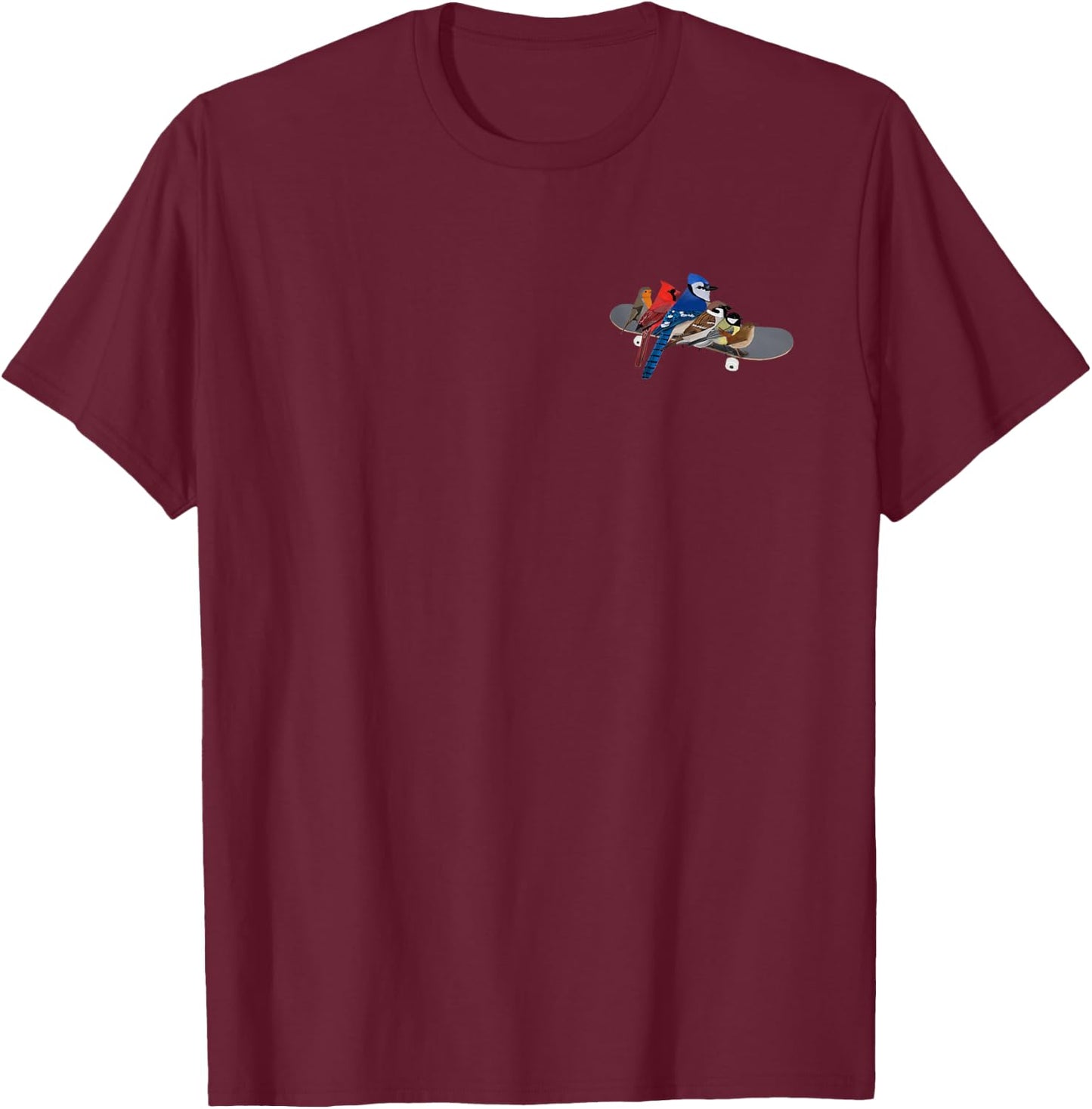 Blue Jay Cardinal Wren Birds Skateboard Animal Biologist T-Shirt - T-Shirt | Maroon