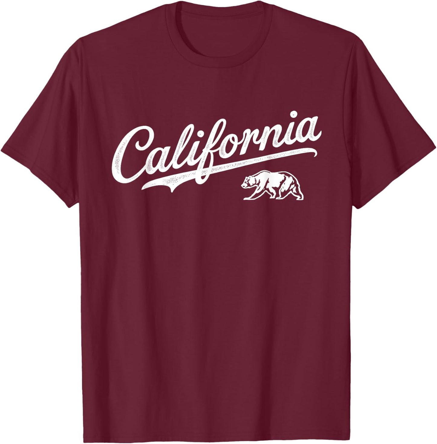 California - CA, Retro Vintage Script Bear Design T-Shirt - T-Shirt | Maroon