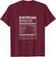Electrician T Shirt - Electrician Funny Nutrition Facts T-Shirt - T-Shirt | Maroon