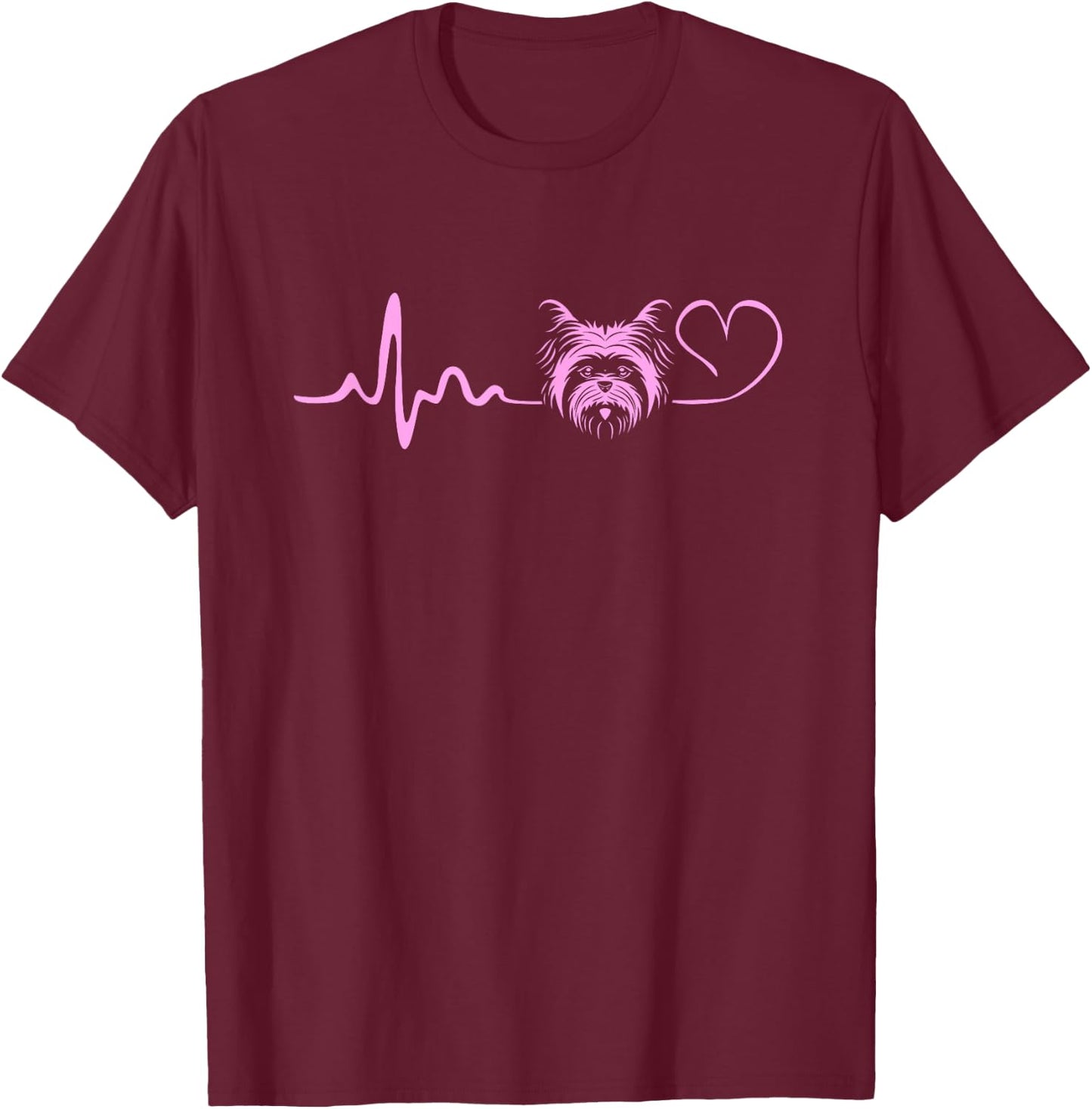 Yorkshire Terrier Dog Lover Yorkie Heartbeat T-Shirt - T-Shirt | Maroon