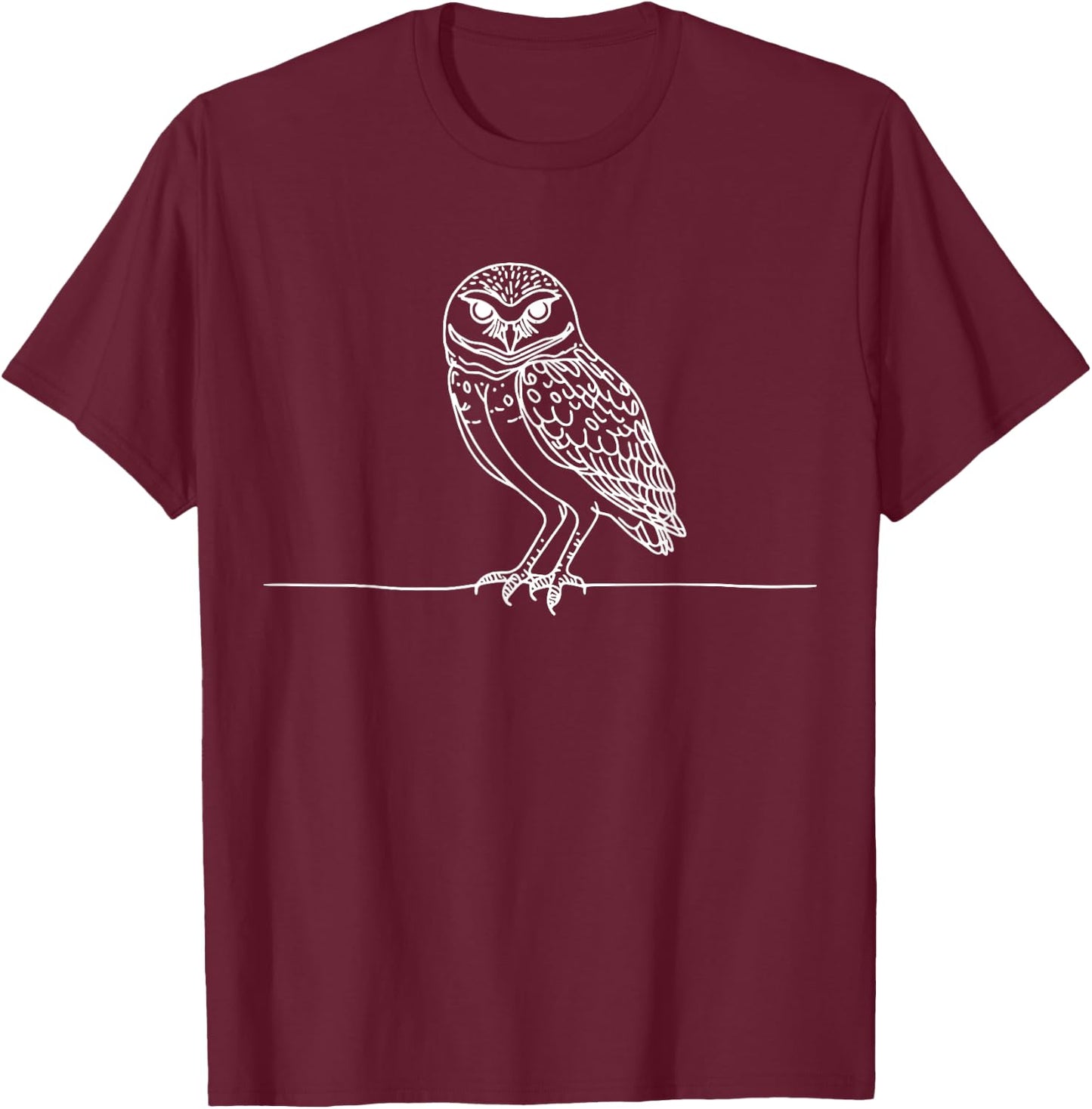 Line Art Bird & Ornithologist Burrowing Owl T-Shirt - T-Shirt | Maroon