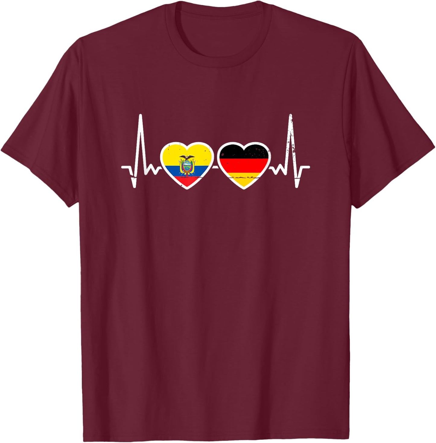 Ecuador Deutschland Vintage Herzschlag Flagge Ecuadorianer T-Shirt - T-Shirt | Maroon