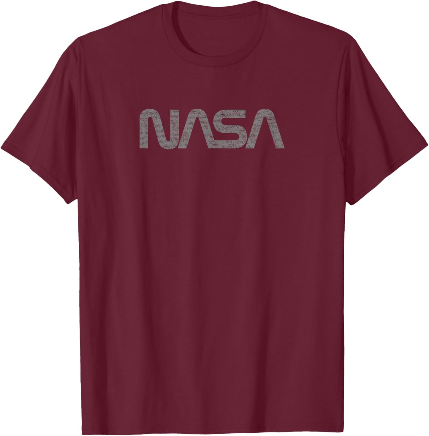 NASA Space Shirt - Distressed Worm Logo Design (Gray) T-Shirt - T-Shirt | Maroon