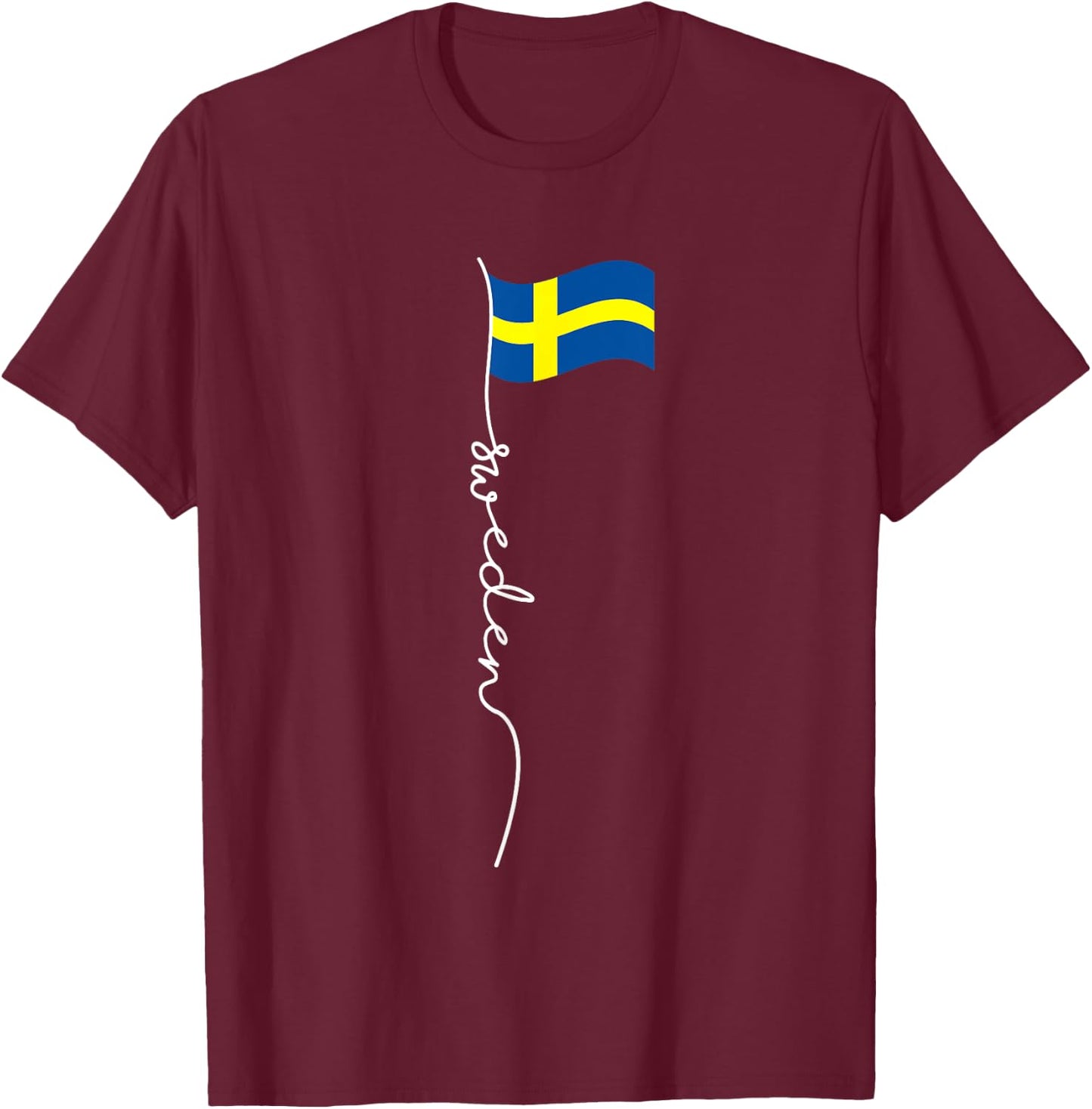 Sweden Signature Flag Pole - Elegant Patriotic Swedish Flag T-Shirt - T-Shirt | Maroon