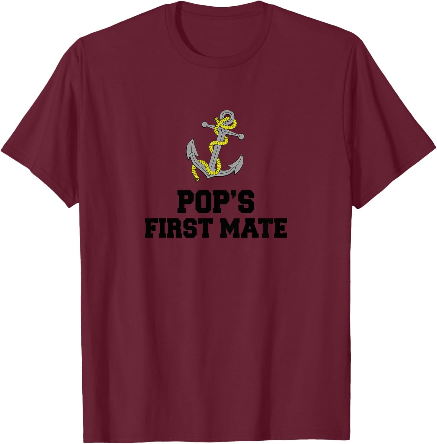 Kids Pop's First Mate Grandson Granddaughter Boat Grandpa T-Shirt - T-Shirt | Maroon