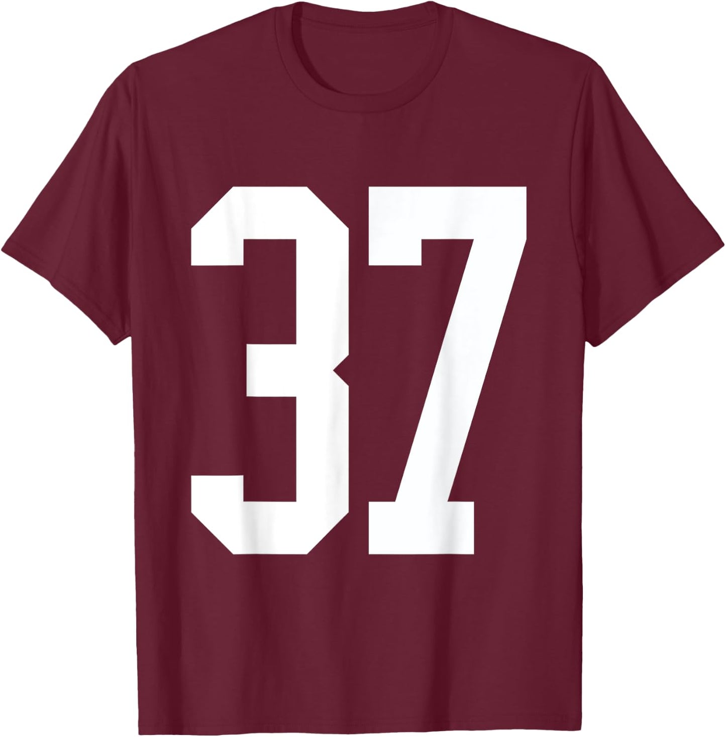 #37 White Number 37 Sports Fan Jersey Style T-Shirt - T-Shirt | Maroon