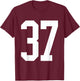 #37 White Number 37 Sports Fan Jersey Style T-Shirt - T-Shirt | Maroon