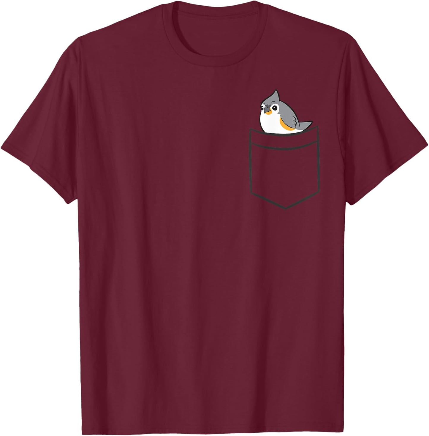Tufted Titmouse Bird - Kids' Black Cartoon Titmouse - Small - Classic Fit - Short Sleeve - - Modern - Spring/Summer T-Shirt - T-Shirt | Maroon