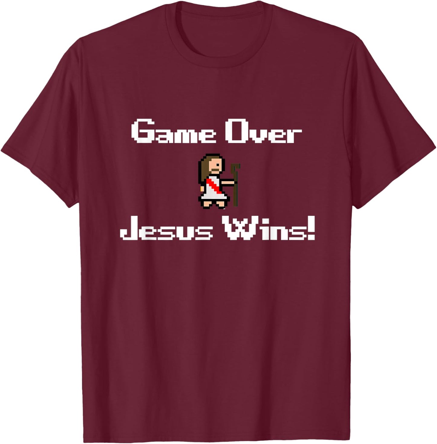 Funny Christian Game over Jesus wins, gaming, faith, bible T-Shirt - T-Shirt | Maroon