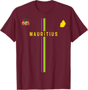 Flag of Mauritius, Silhouette Map of Mauritius, Coat of Arms , Black, S T-Shirt - T-Shirt | Maroon