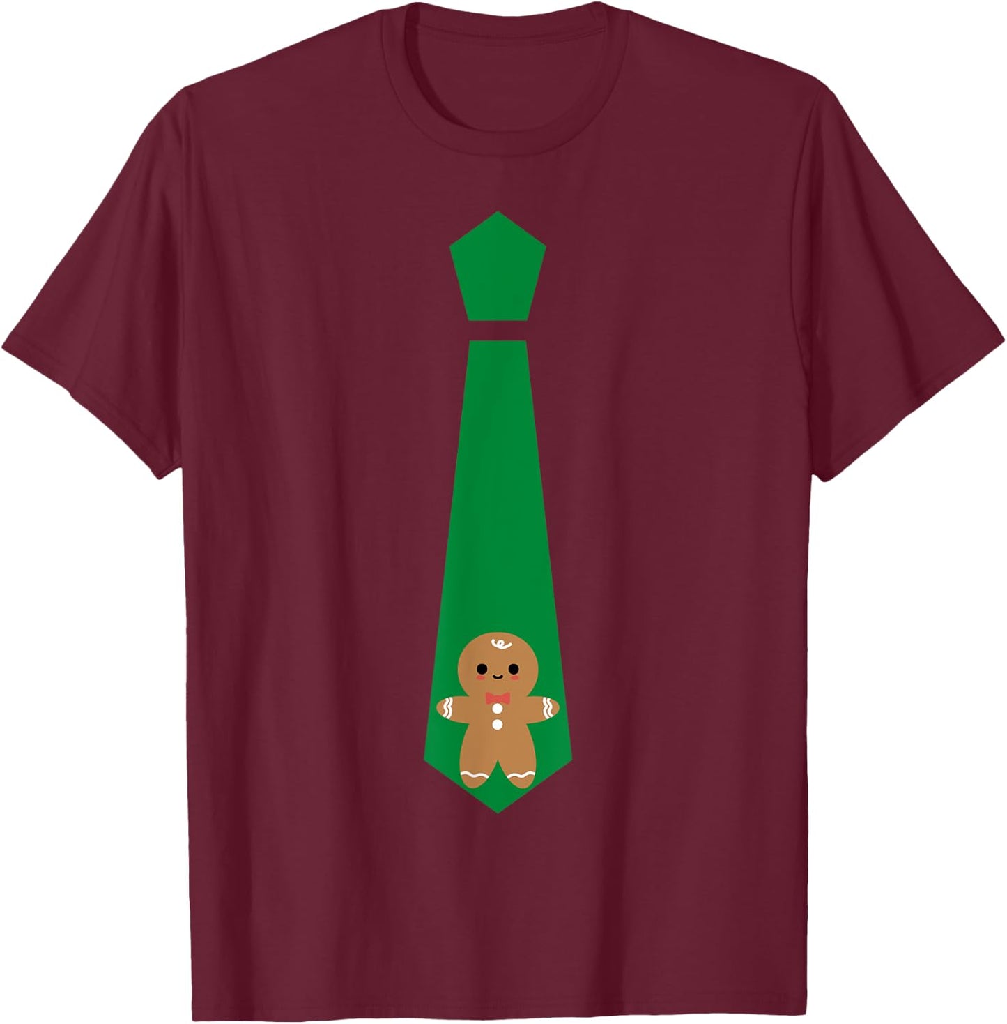 Funny Christmas Tie Gingerbread Graphic Minimalist T-Shirt - T-Shirt | Maroon