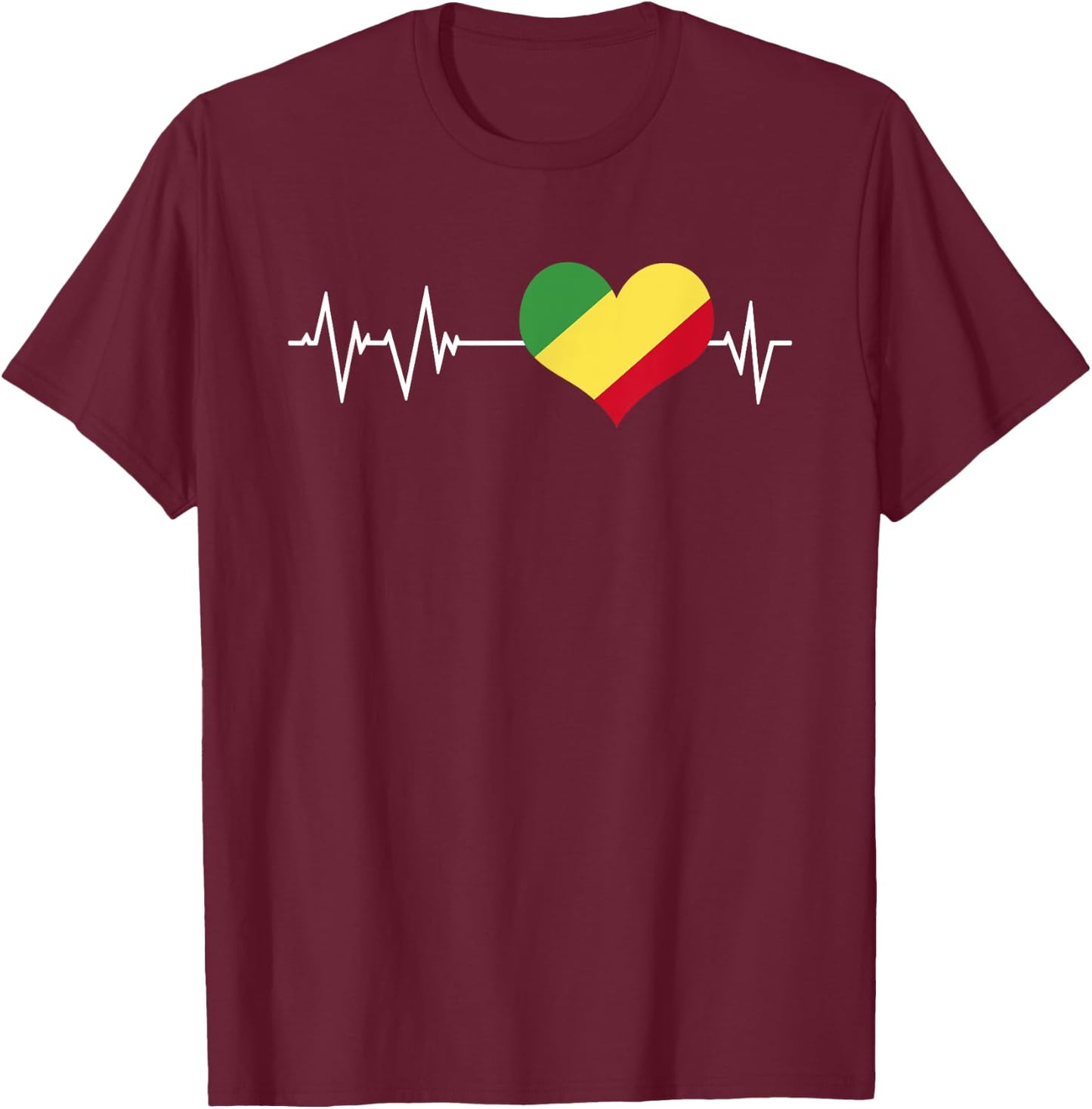 Congo Flag Heart Beat Love Brazzaville Africa , Black, S T-Shirt - T-Shirt | Maroon