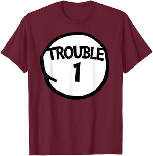 Trouble 1 Funny Trouble One Matching Group Trouble 1 , Black, S T-Shirt - T-Shirt | Maroon