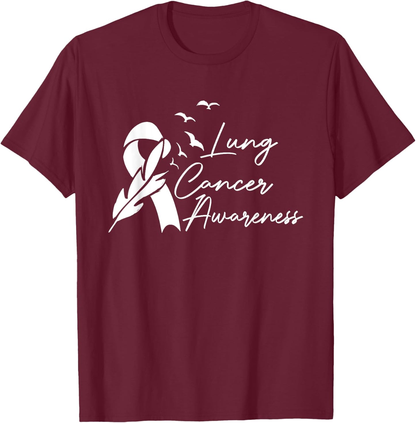 Cute Lung Cancer Awareness Month White Ribbon Men Women Kids T-Shirt - T-Shirt | Maroon